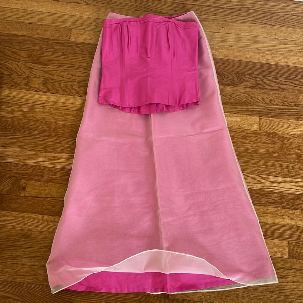 Bright pink bridesmaid top and skirt in silk and taffeta